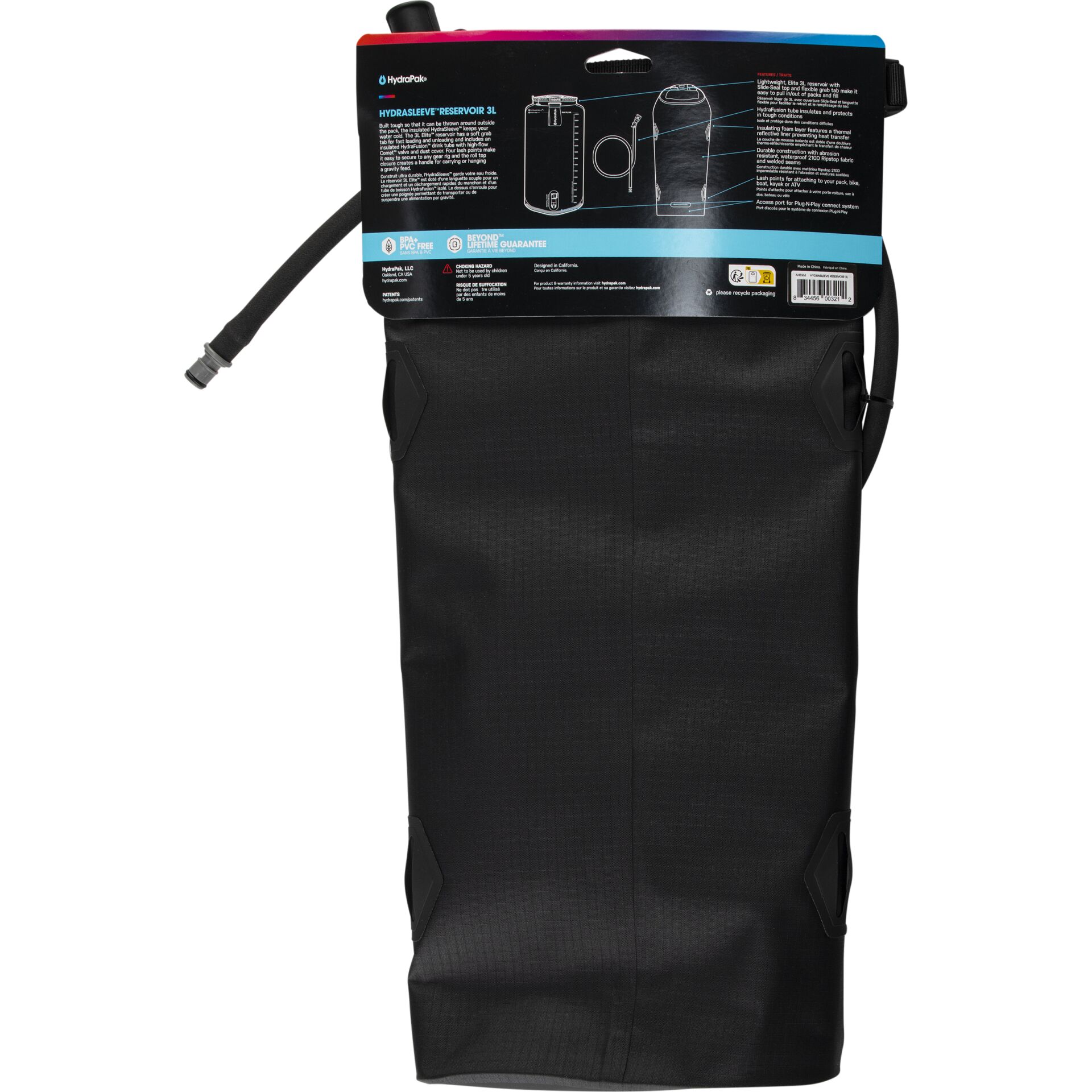 HydraPak Hydrasleeve Reservoir mit 3 Litern Fassungsvermögen in Schwarz, ideal für Outdoor-Aktivitäten