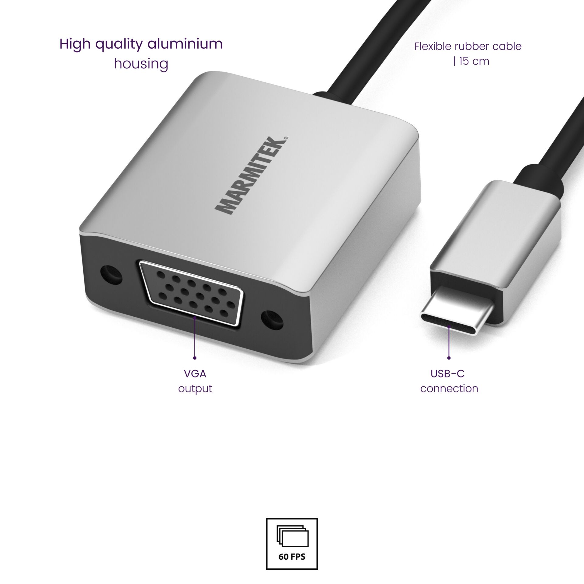 Marmitek 08370 Videokabel-Adapter 0,15 m USB Typ-C VGA (D-Sub) Aluminium, Schwarz 674158_04