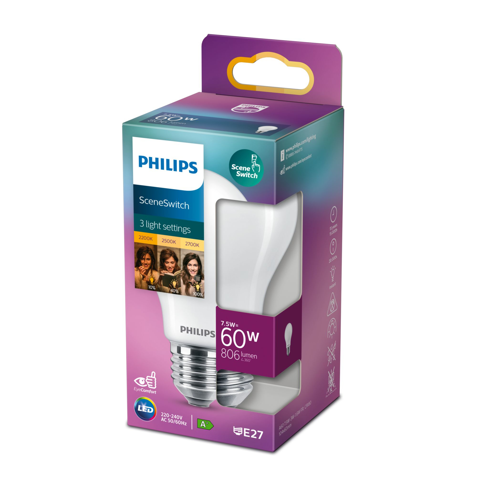 Philips 3-in-1 LED classic SceneSwitch 60W EEK A+ E27 klar 80155269_5161548265