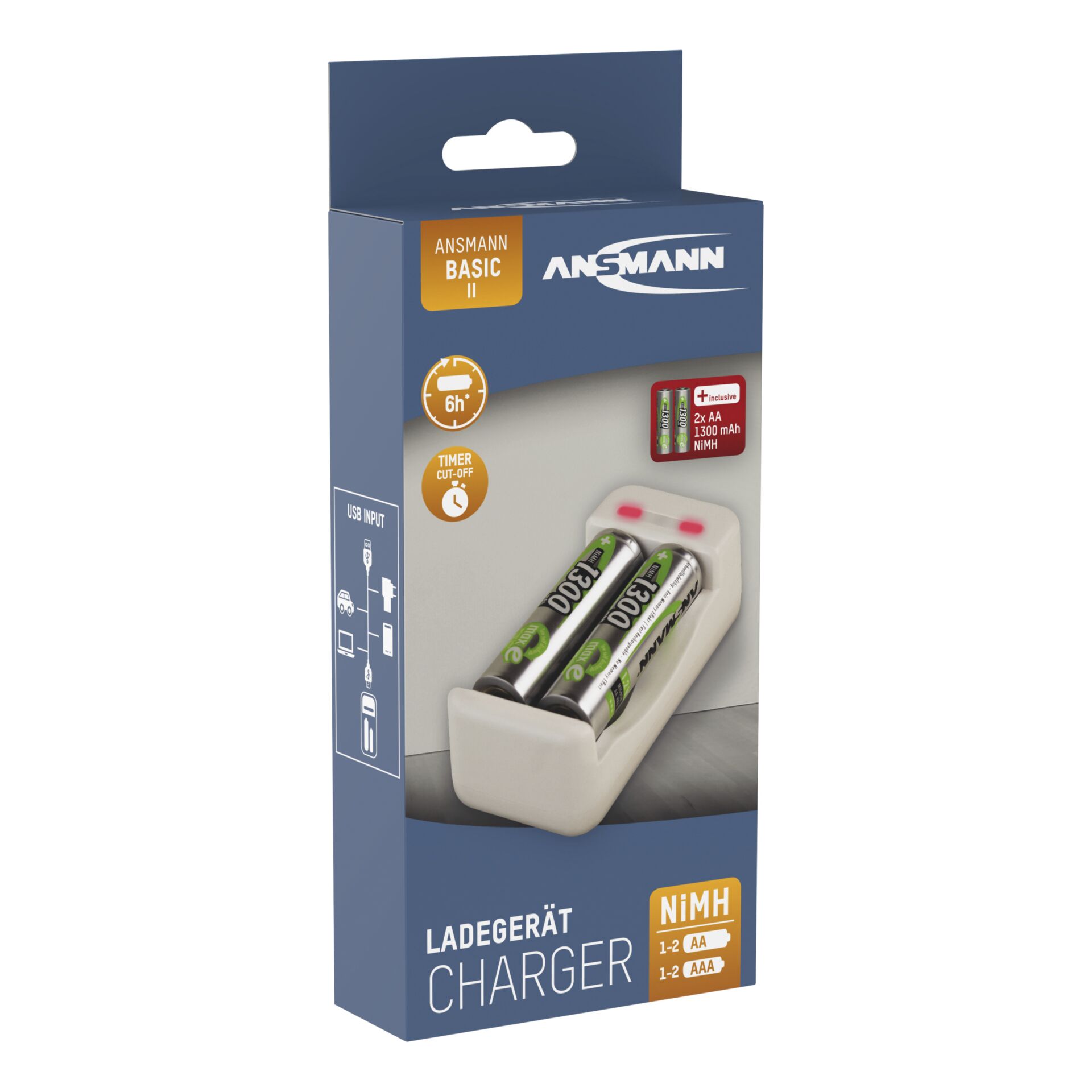 Ansmann Ladegerät Basic II inkl. 2 x AA 1300mAh Akku 1001-0119-01