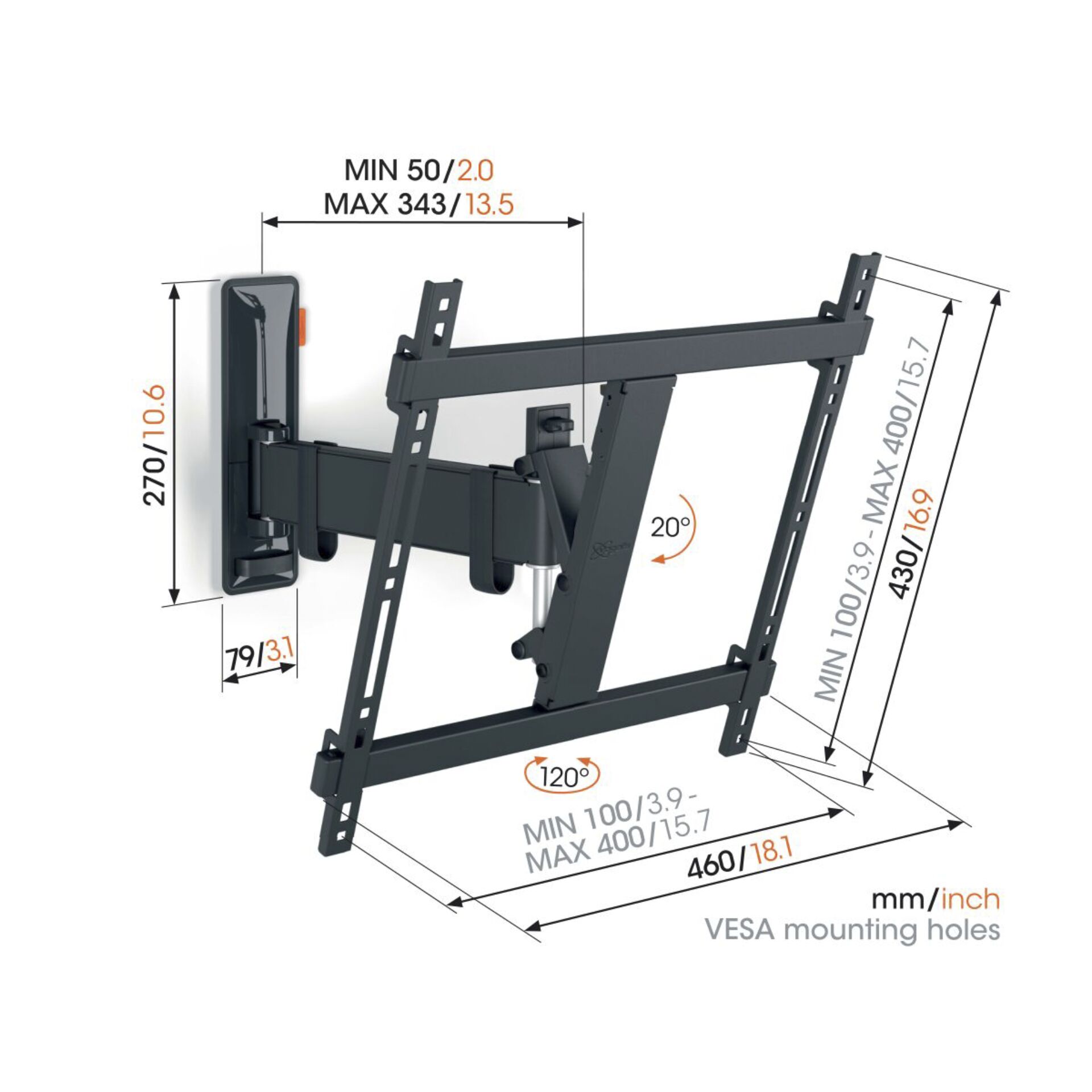 Vogels COMFORT TVM 3425 schwarz Full Motion Medium Wandhalterung 701073_03