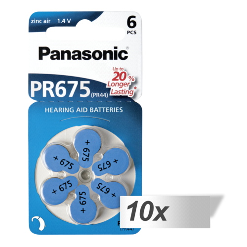10x1 Panasonic PR 675 Hörgeräte Zellen Zinc Air 6er Rad