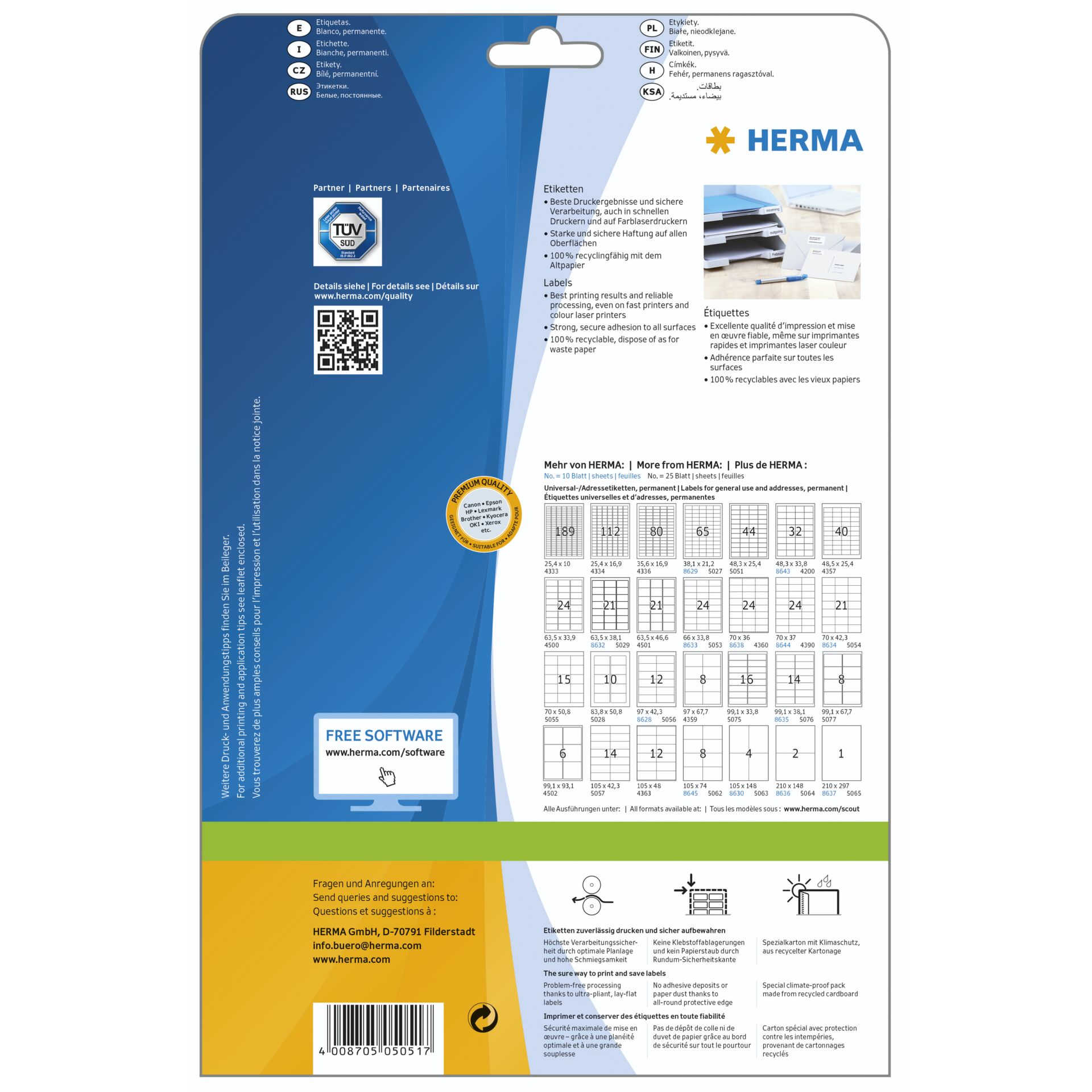 Herma Etiketten 48,3x25,4 25 Bl. DIN A4 1100 Stück    5051 104174_01