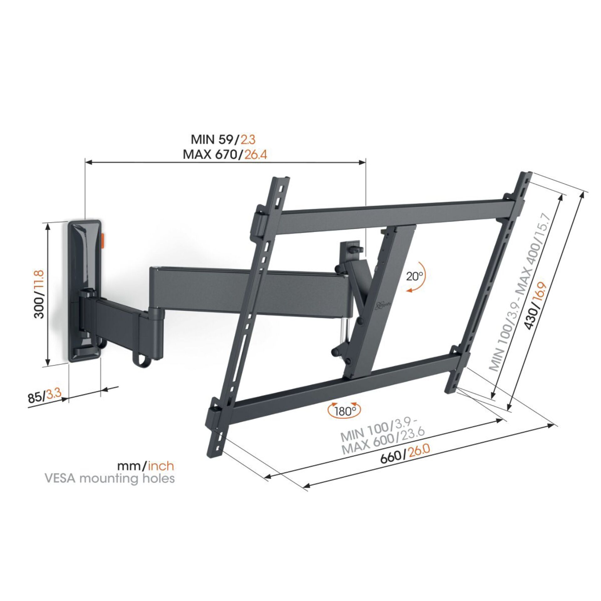 Vogels COMFORT TVM 3645 schwarz Full Motion+ Large Wandhalterung 701122_03