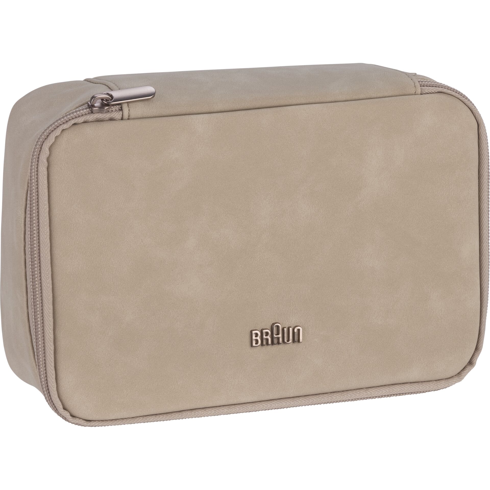 Beige Kosmetiktasche aus Kunstleder mit Marken-Logo und Reißverschluss