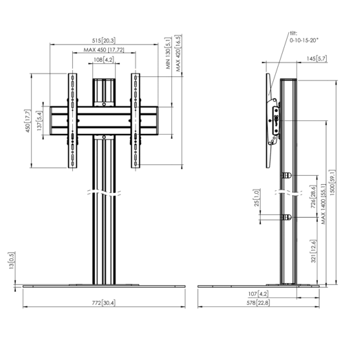 Vogels F1544 TV-Standfuss silber