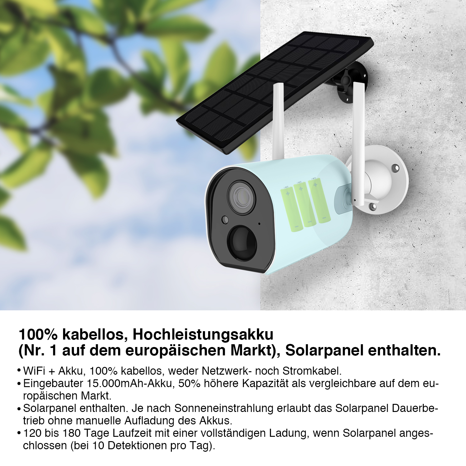 solar-big HiKam R8 Akku Wlan Kamera Außen mit Solarpanel