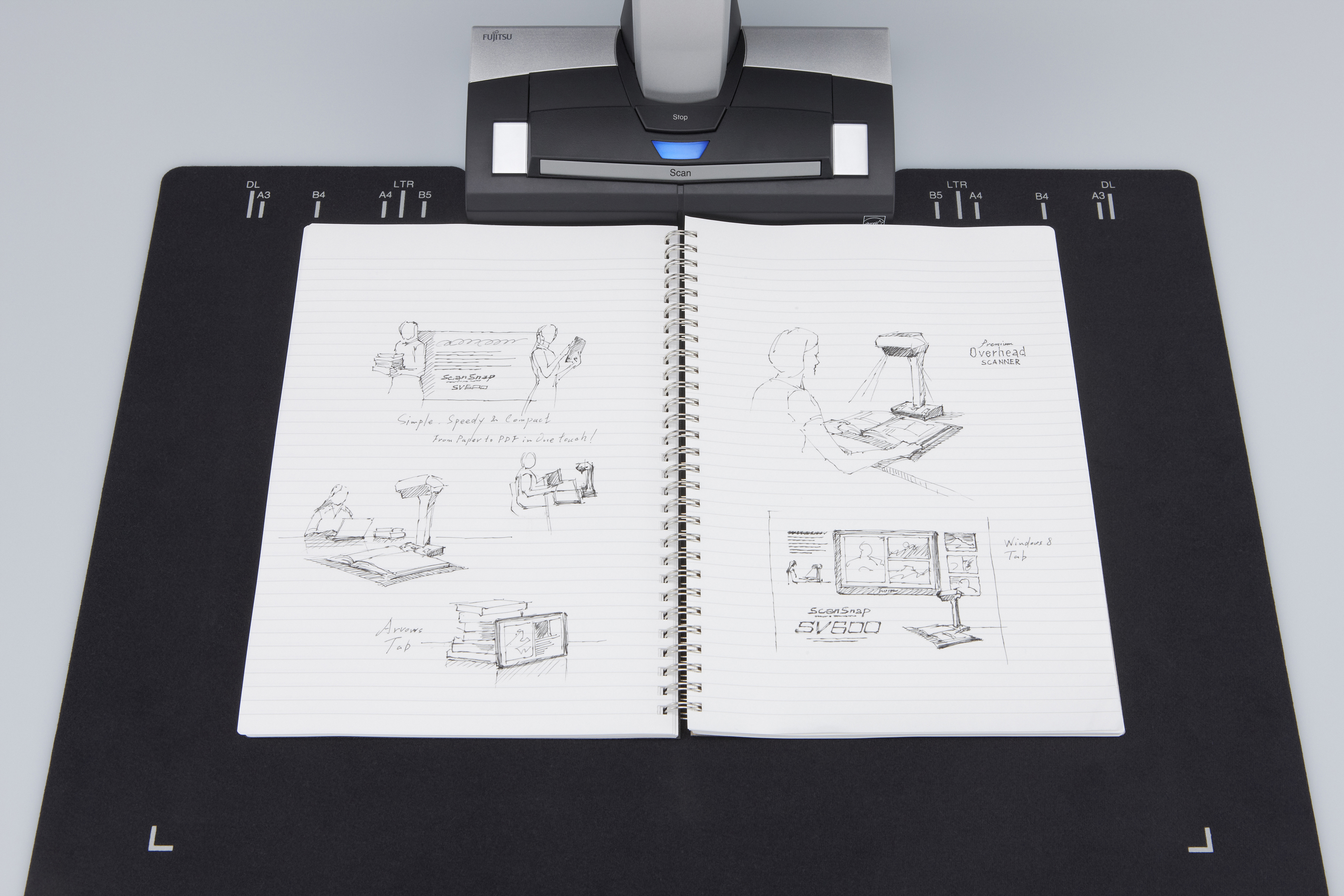 Fujitsu ScanSnap SV600 Overhead scanner 285 x 218DPI A3 Schwarz, Weiß