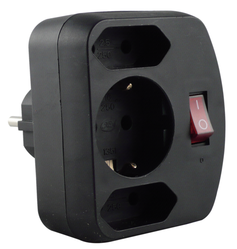 REV 3-fach Adapter mit Schalter schwarz