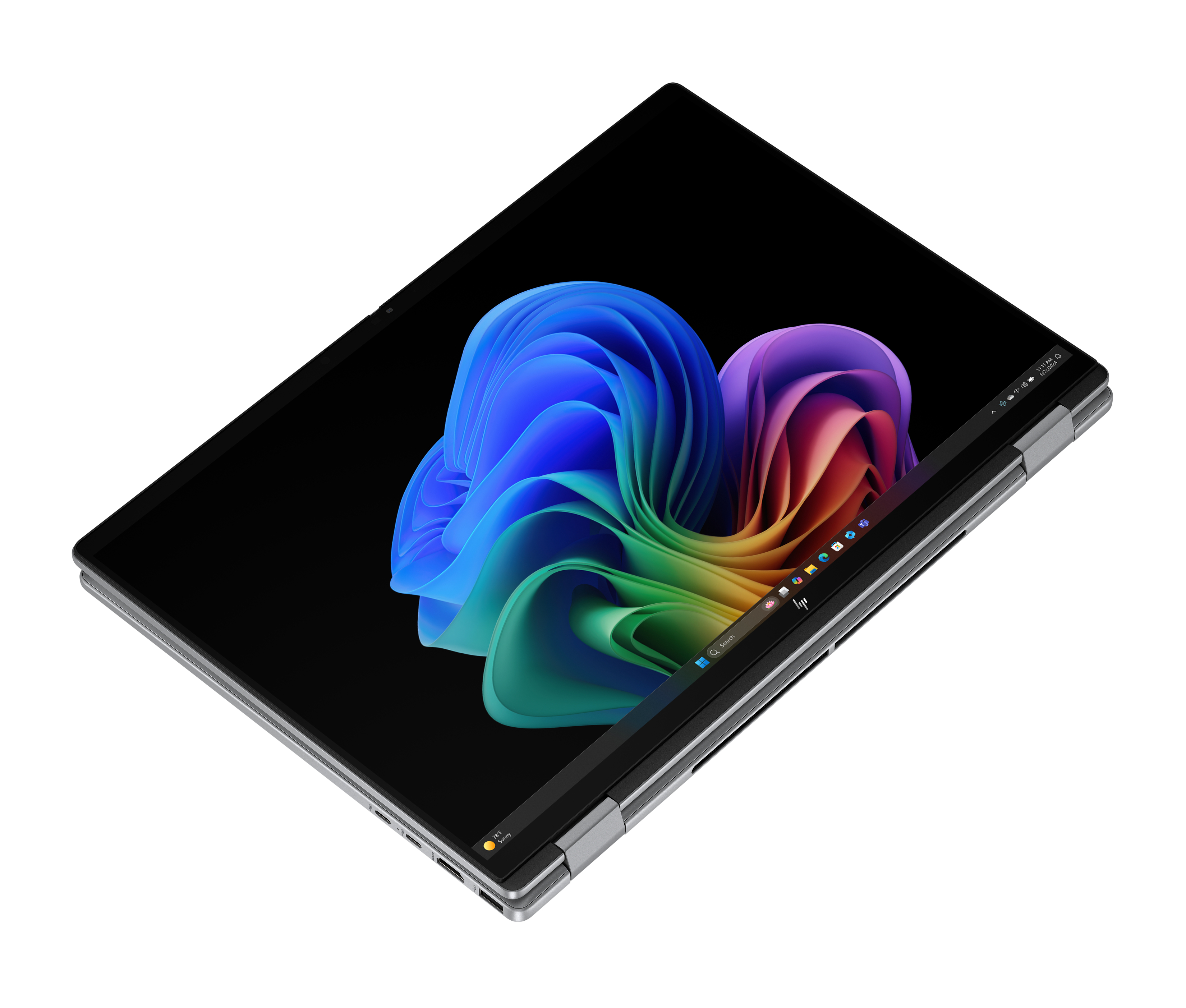 Convertibles Laptop mit farbenfrohem Bildschirm in Zeltmodus dargestellt