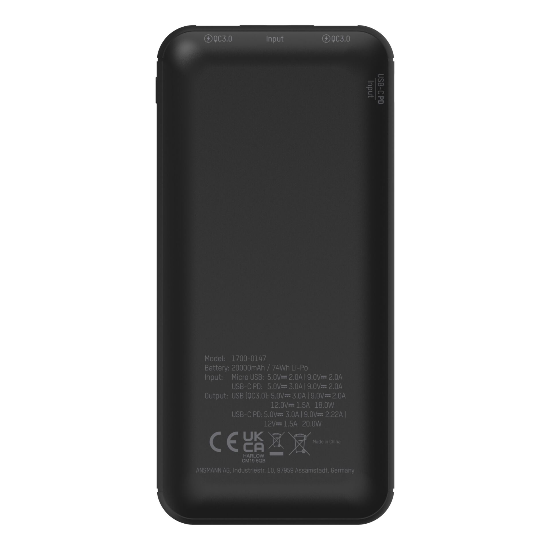 Ansmann Powerbank 20.000 mAh PB320PD USB-C Ein/Ausg.1700-0147
