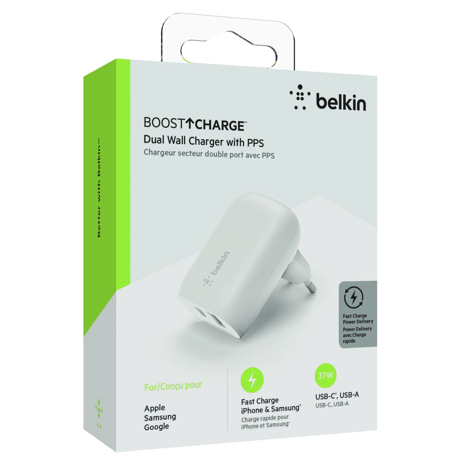 Belkin Dual Netzladegerät 37W USB-C 25W PD + USB-A  WCB007vfWH