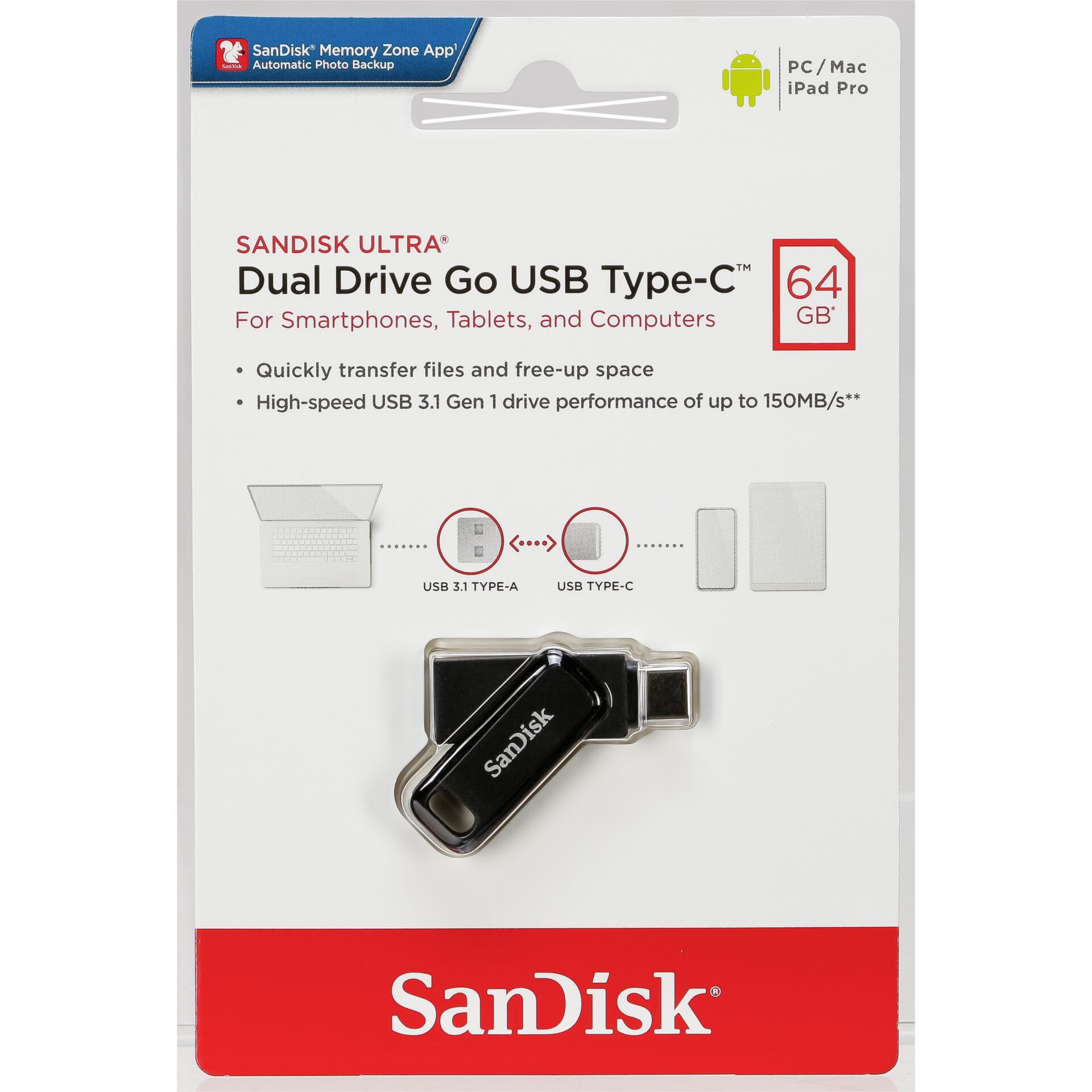 SanDisk Ultra Dual Drive Go 64GB USB Type C Flash SDDDC3-064G-G46