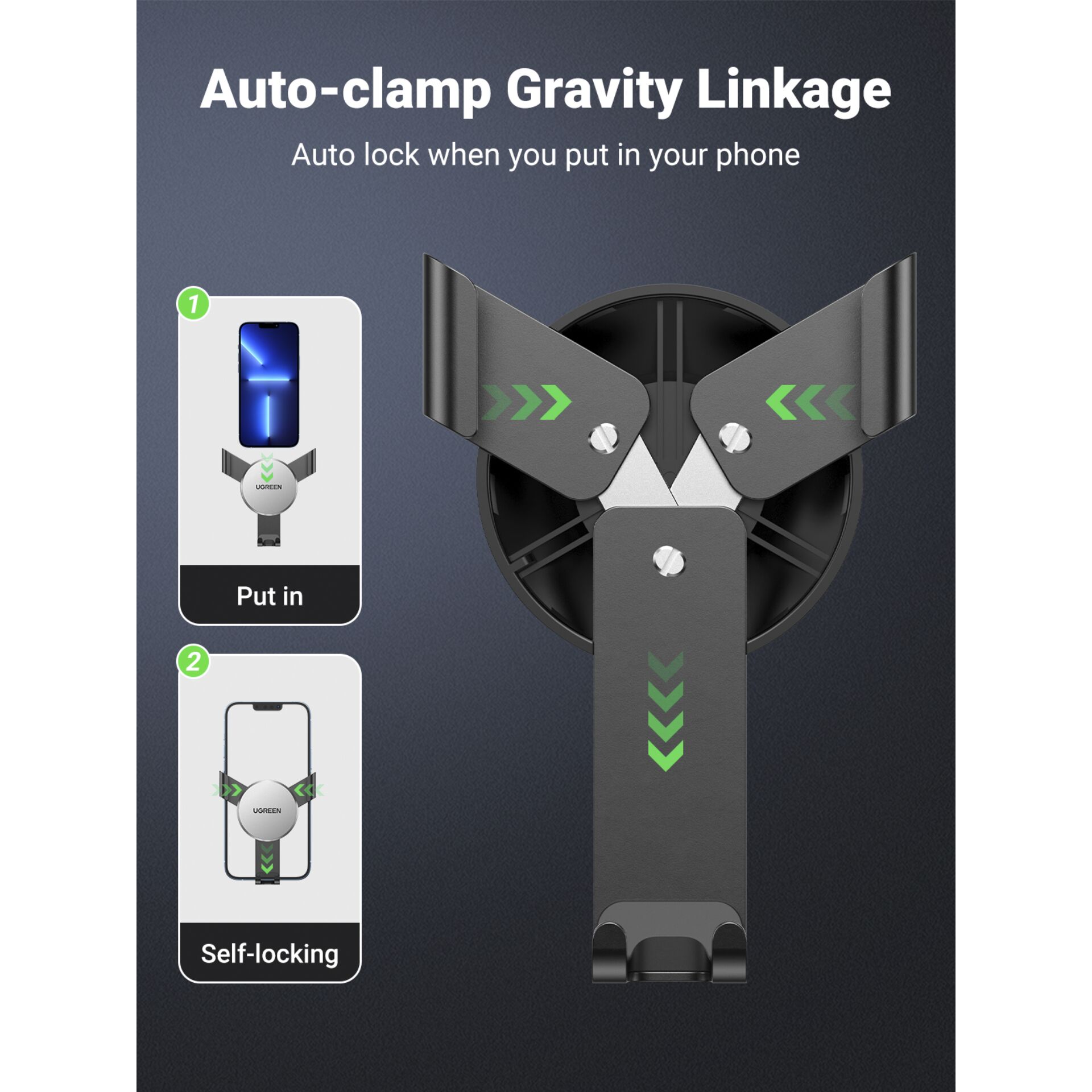 UGREEN Gravity Drive Air Vent Car Mount Phone Holder Black