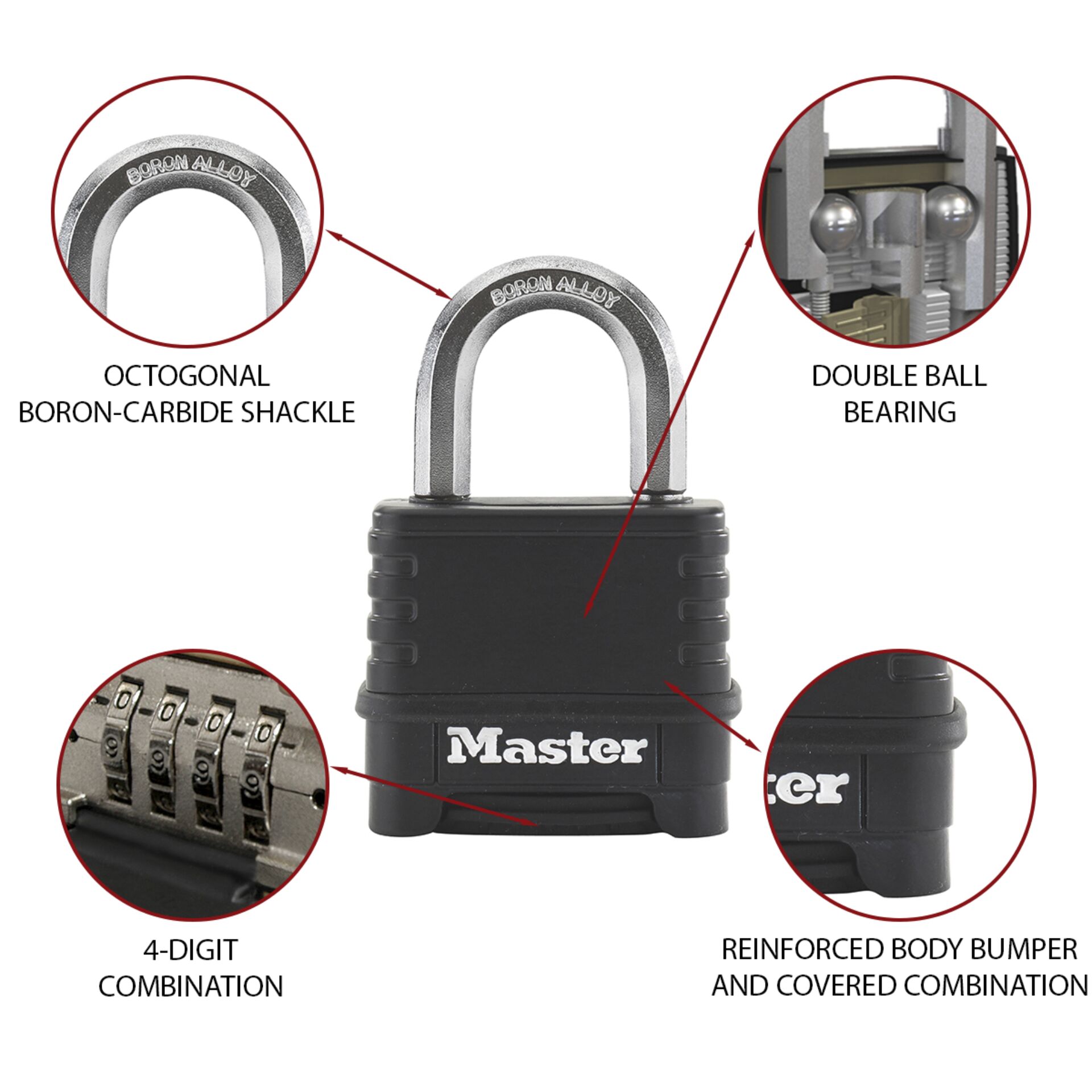 Master Lock Zahlenschloss aus Zink 56mm Schwarz