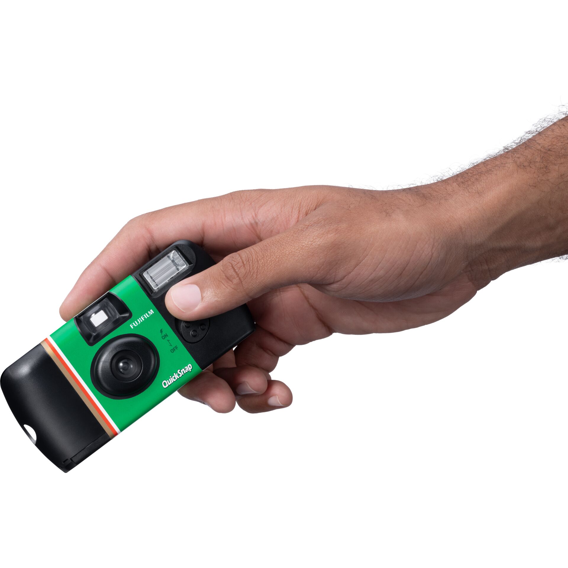 Einwegkamera Fujifilm QuickSnap wird von einer Hand gehalten