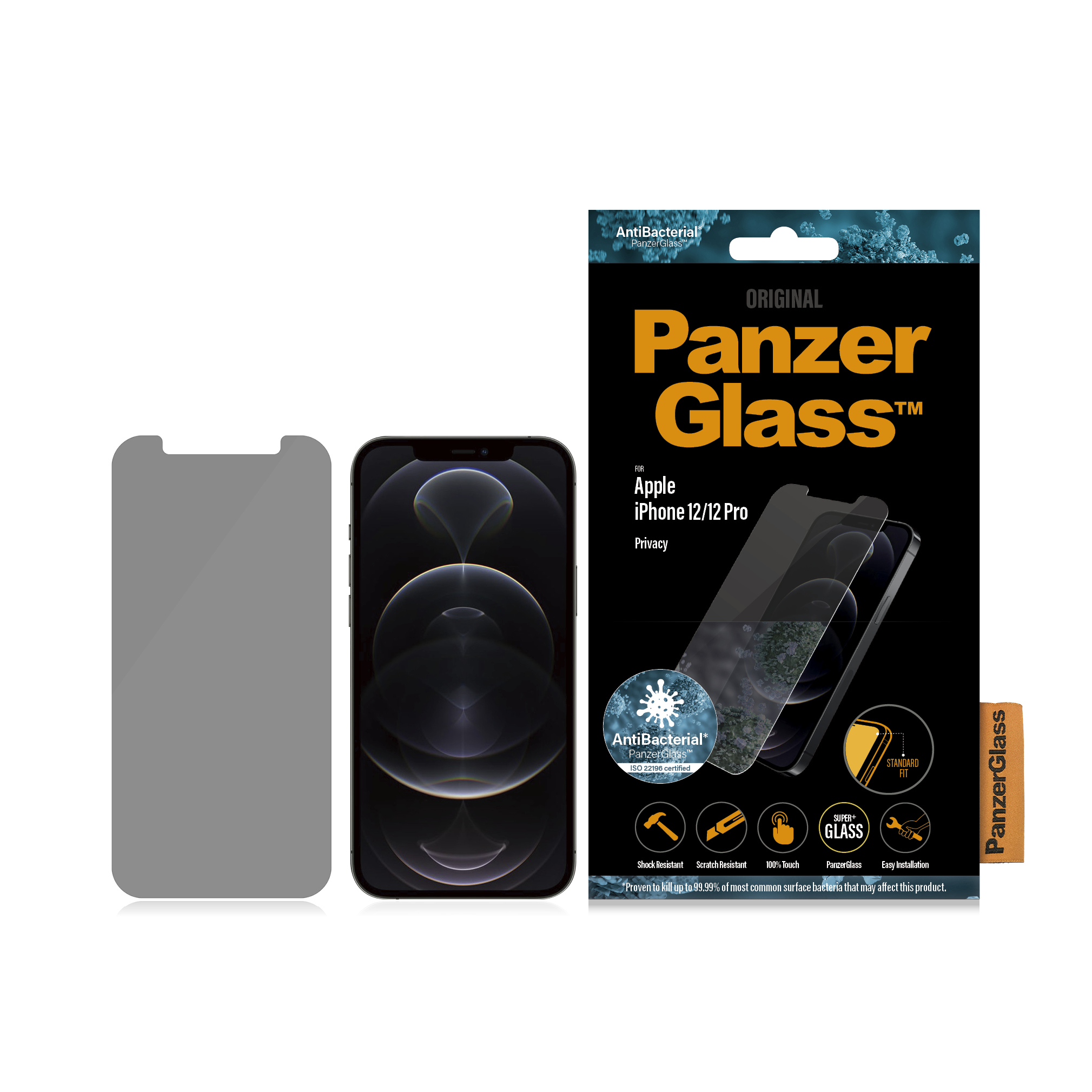 PanzerGlass iPhone 12/12 Pro Privacy Antibakteriel StandardFit 80266295_4412607858
