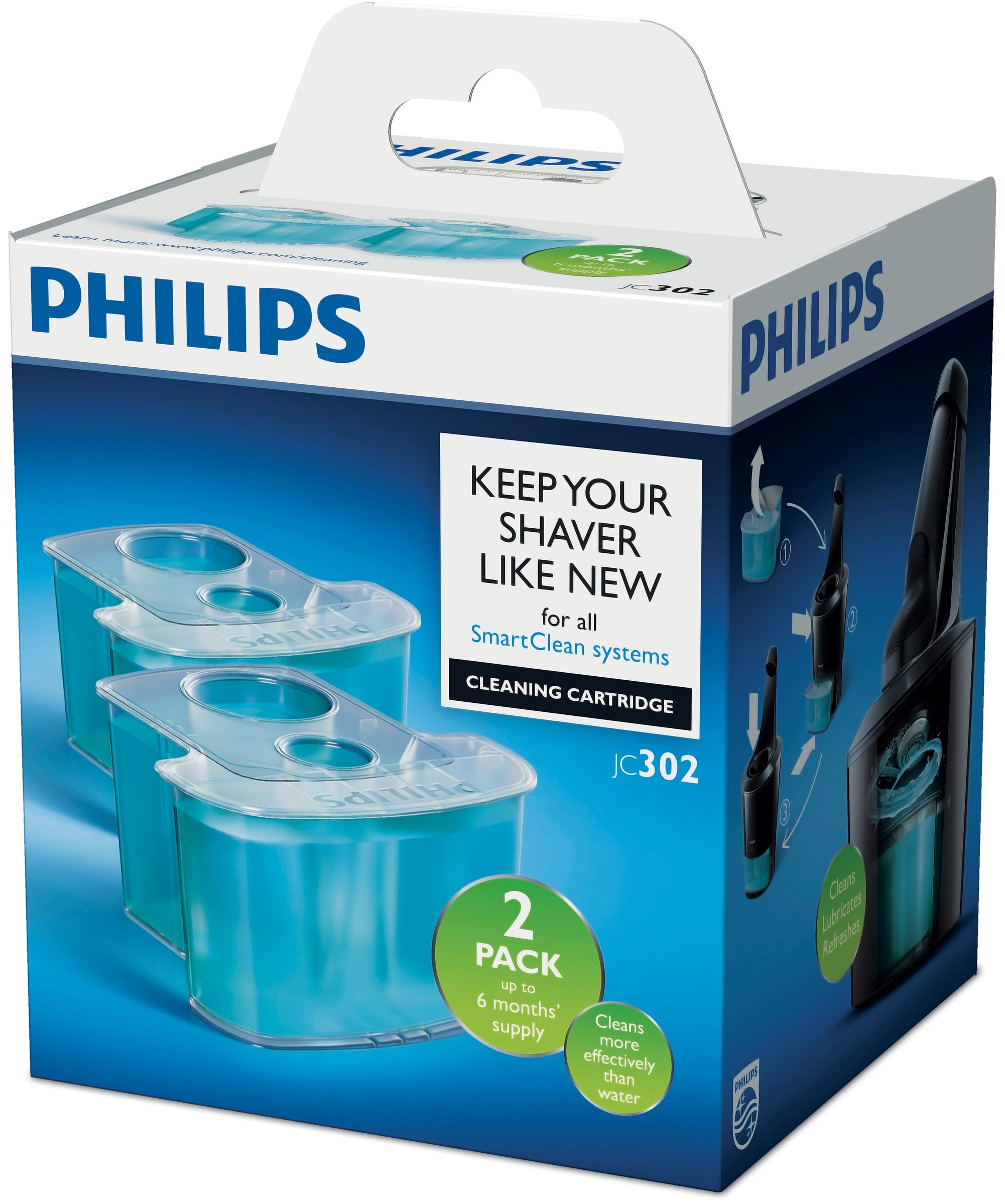 Philips 2er-Pack, Reinigungskartusche, duales Filtersystem