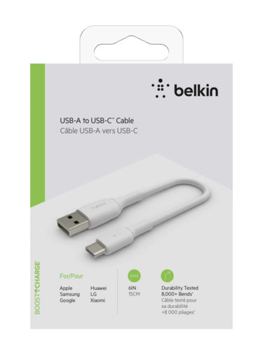 Belkin USB-C/USB-A Kabel    15cm PVC, weiß           CAB001bt0MWH