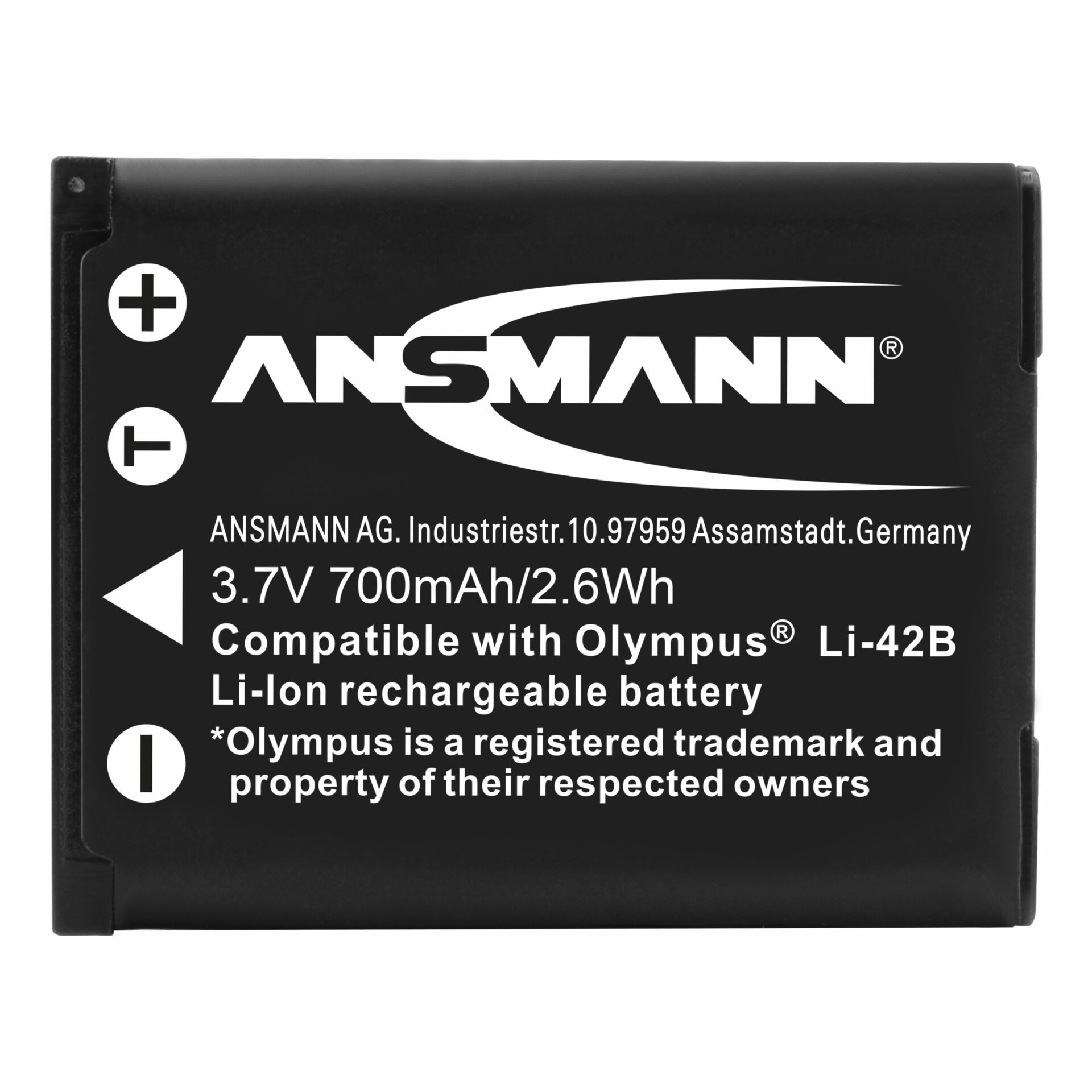 Schwarzer Ansmann Li-Ion Akku 3.7V 700mAh für Olympus Kameras