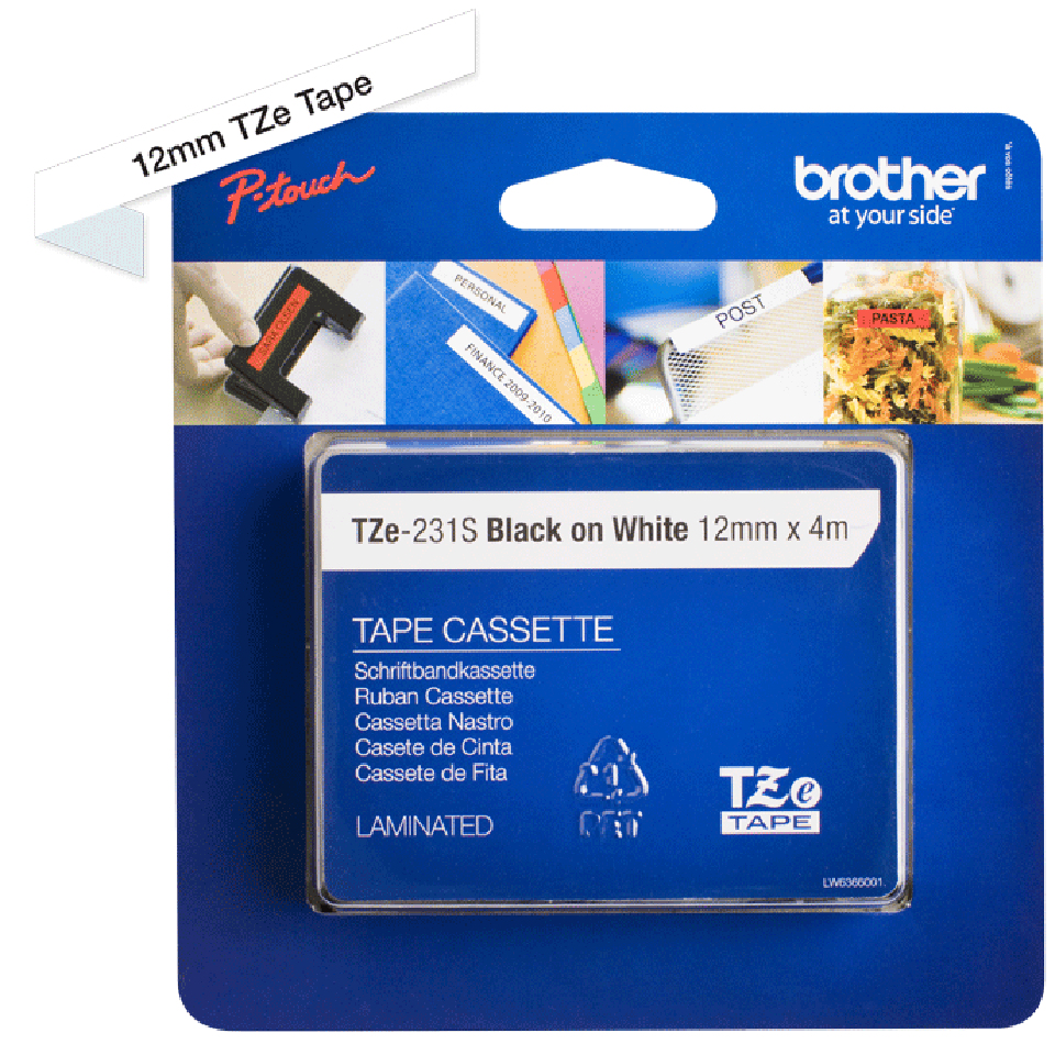 Schriftband TZe-231S (lam.) Schwarz auf Weiß 12 mm x 4 m – Ansicht 3