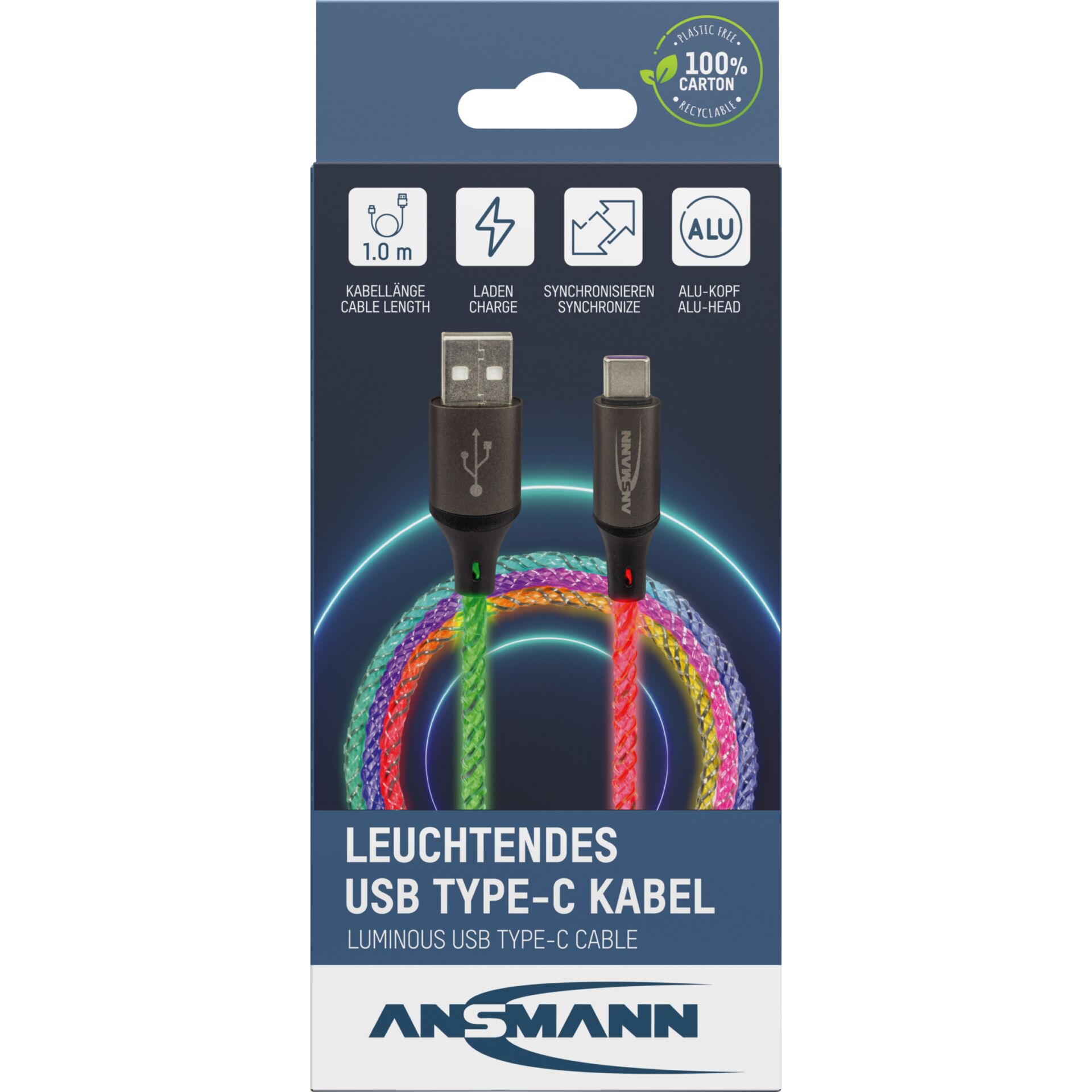 Ansmann USB-A / USB-C Kabel mit LED Beleuchtung 100cm  1700-0158