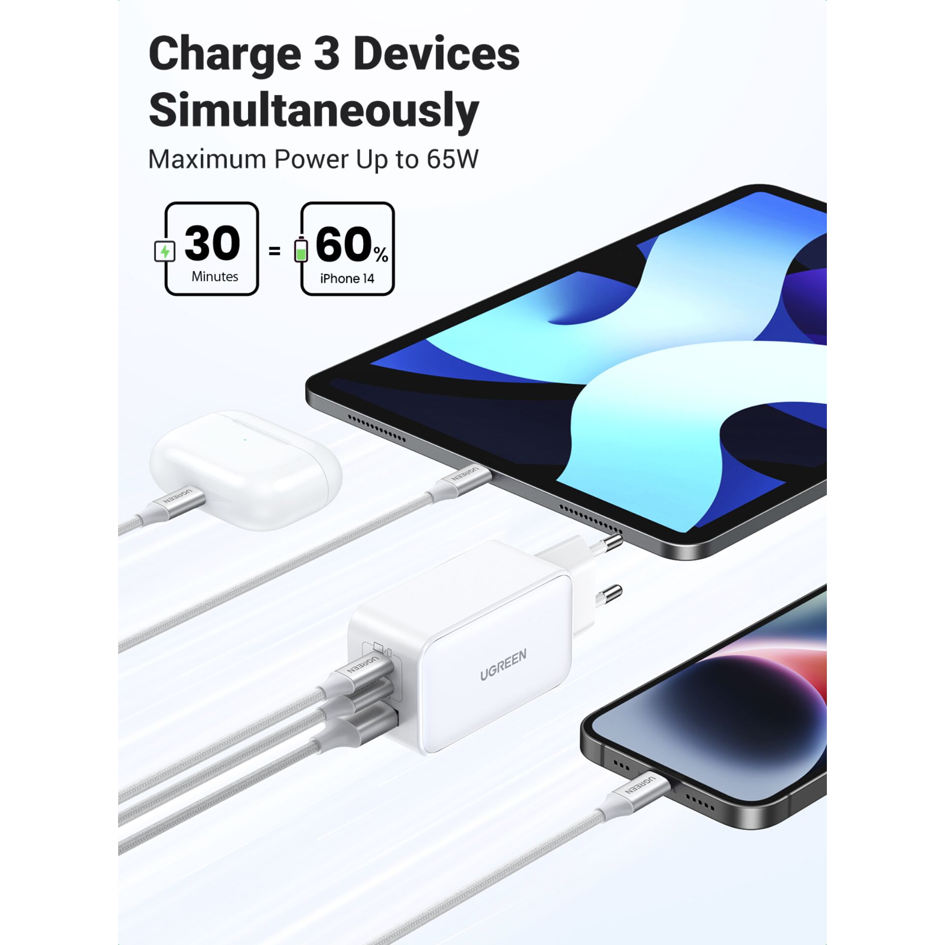 UGREEN Nexode USB-A+2*USB-C 65W GaN Tech Fast Charger White 784429_04