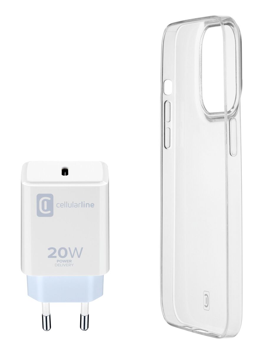 Cellularline Starter Kit Charger+Case f. iPhone 14 Plus, Trans