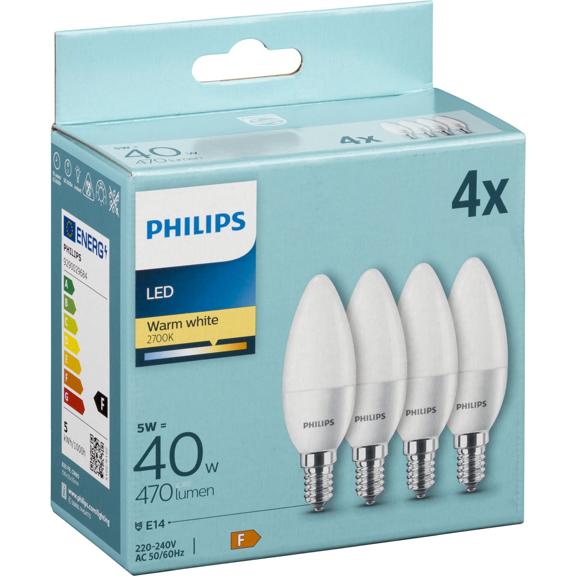 Philips LED Lampe E14 4er Set Kerzenform 40W 2700K 786543_02