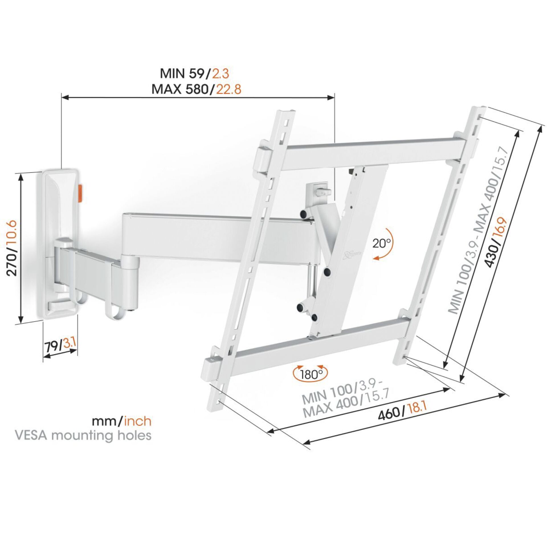 Vogels COMFORT TVM 3445 weiß Full Motion+Medium Wandhalterung 701087_06