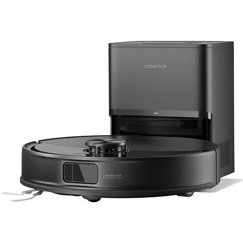 Schwarzer Roborock S7 MaxV Ultra Saugroboter mit Absaugstati