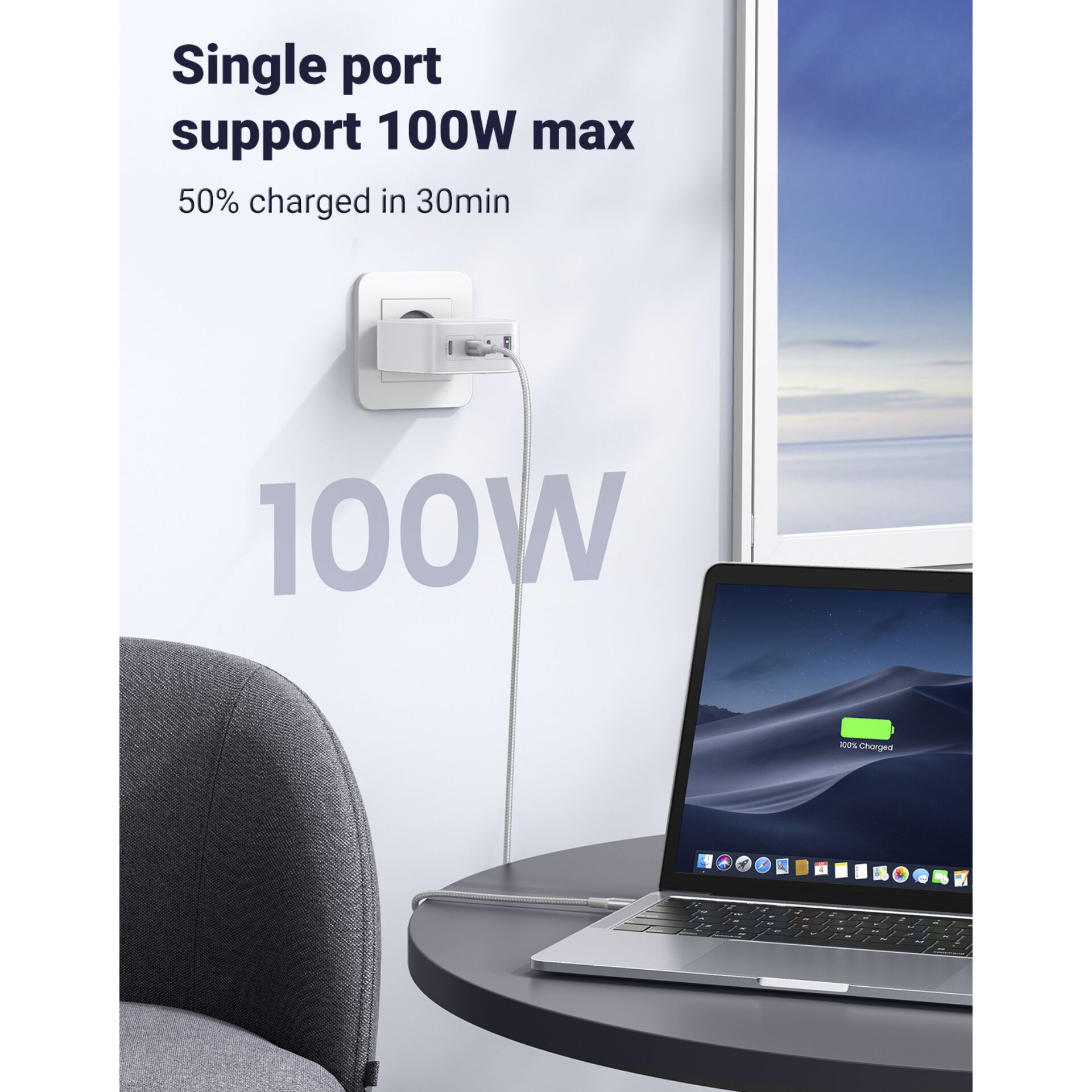 UGREEN USB-A+3xUSB-C 100W GaN Tech Fast Wall Charger EU White 784436_04