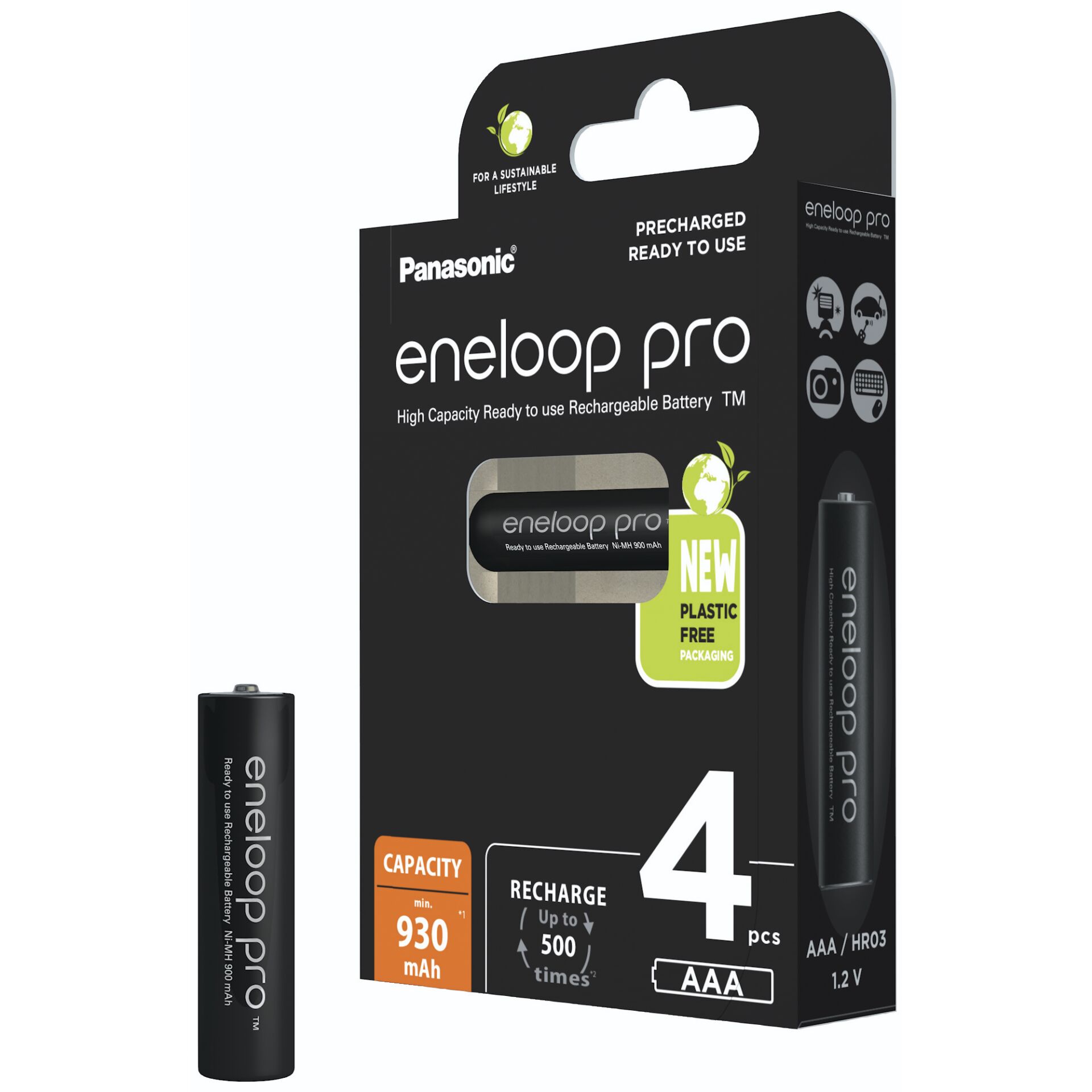 1x4 Panasonic Eneloop Pro Micro 930mAh AAA Ni-MH    BK-4HCDE/4BE