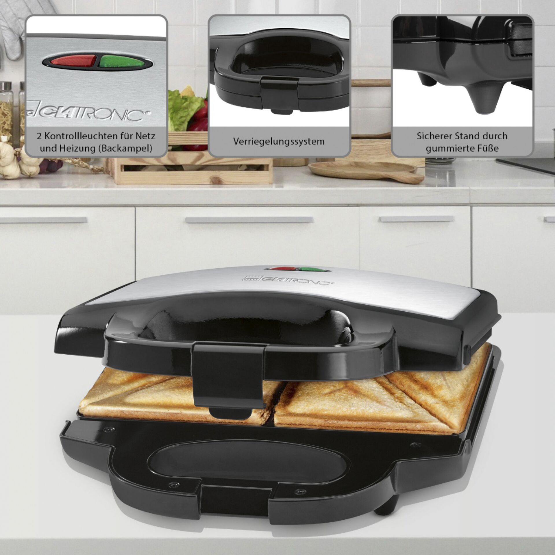 Clatronic ST 3778 schwarz-inox 2 fach Sandwichtoaster