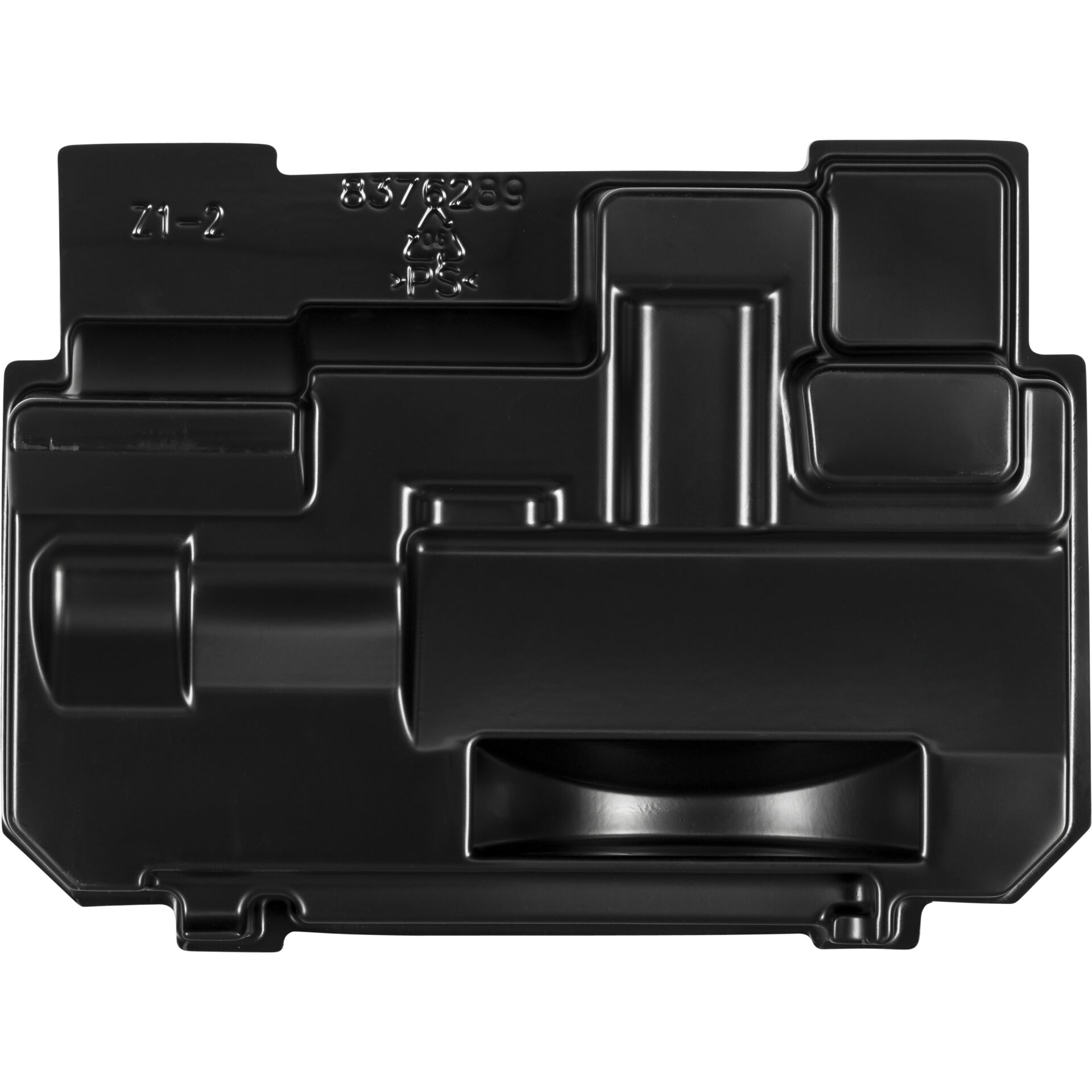 Detailaufnahme eines schwarzen Kunststoffformteils mit komplexer Struktur, geeignet für verschiedene technische Anwendungen