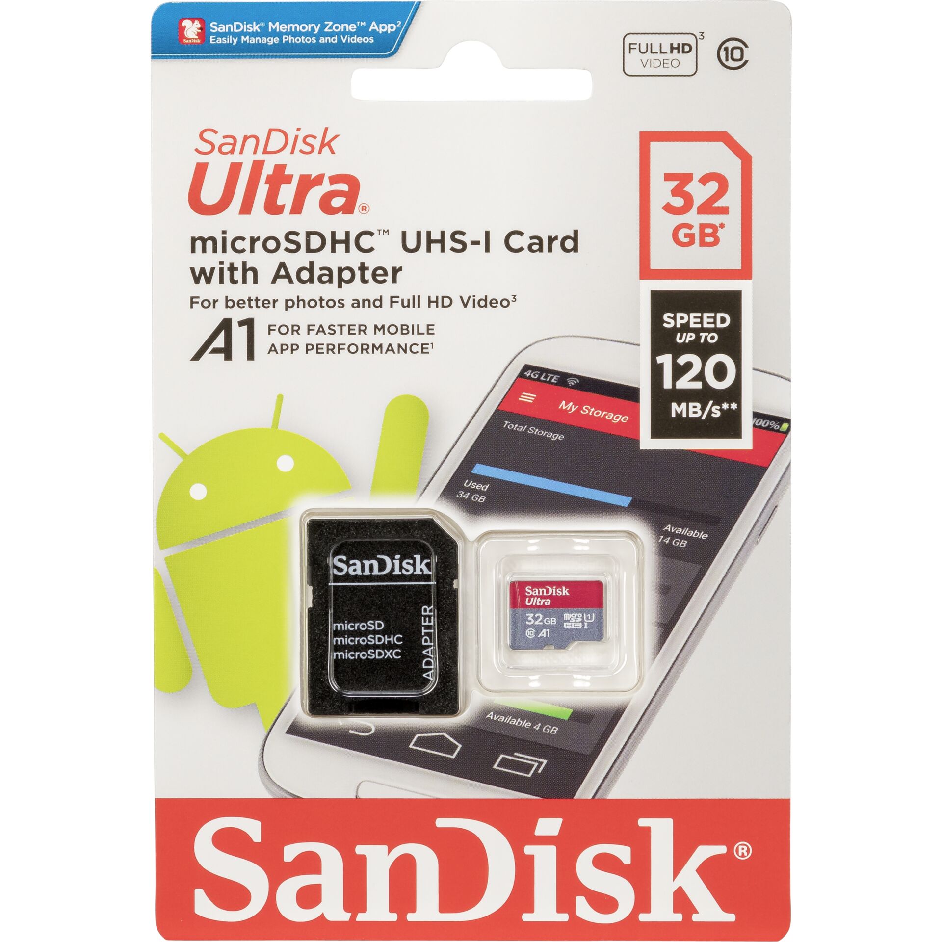 SanDisk Ultra microSDHC A1  32GB 120MB/s Adapt.SDSQUA4-032G-GN6MA