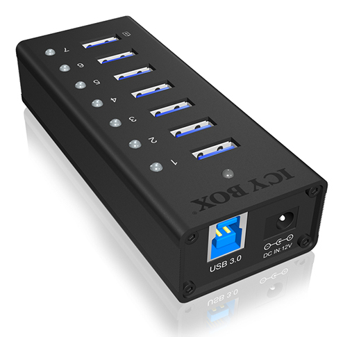 RaidSonic ICY BOX IB-AC618 7-Port USB 3.0 Hub Aluminium – Ansicht 1