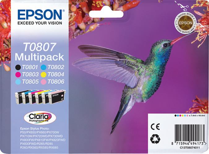 Epson Hummingbird Multipack 6 Farben T0807 Claria Photographic Ink